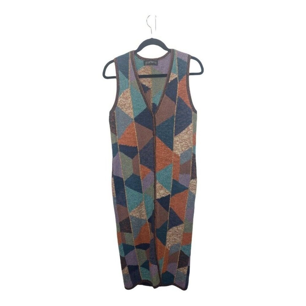 Peruvian Connection KAFFE FASSETT Sweater Vest Duster Medium Geometric - Picture 2 of 12